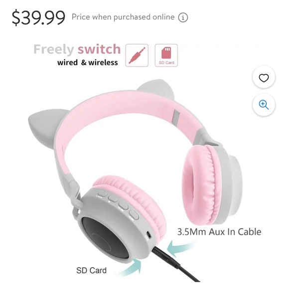 Cat Ears Headphones LED Light Bluetooth Stereo Wireless, Mic different features - Picture 11 of 11